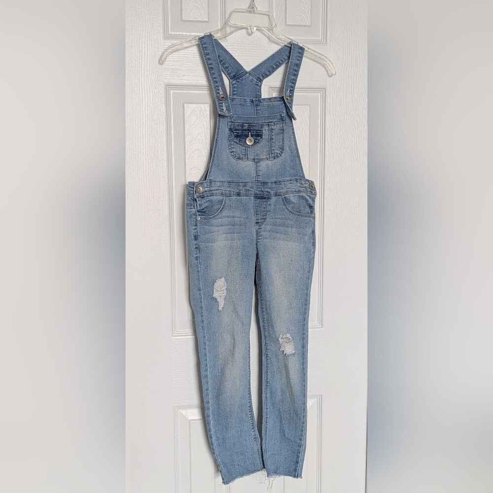 Squeeze Girls' (Size 8) Soft Washed Distressed Lightweight Denim/Jeans Overalls